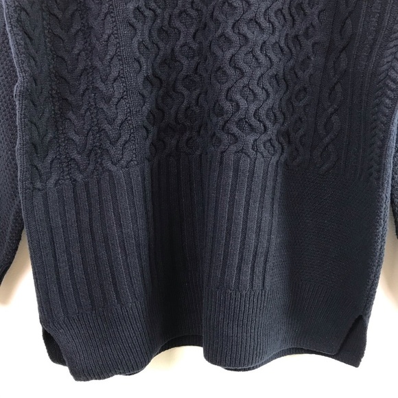 Madewell Patchwork Cable Knit Tunic Sweater Women’s Size M Navy Chunky - Picture 5 of 8